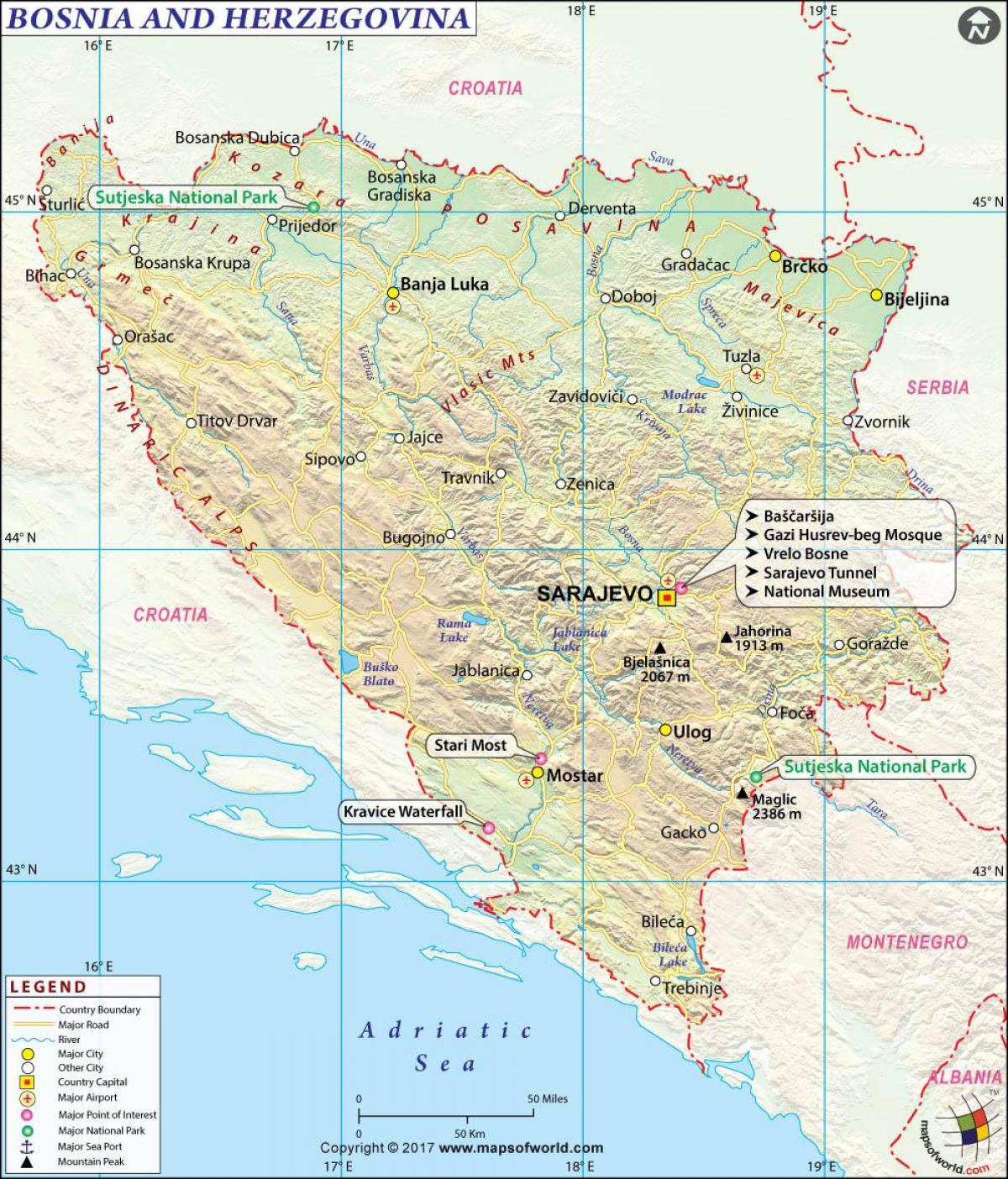 Mappa della Bosnia paese