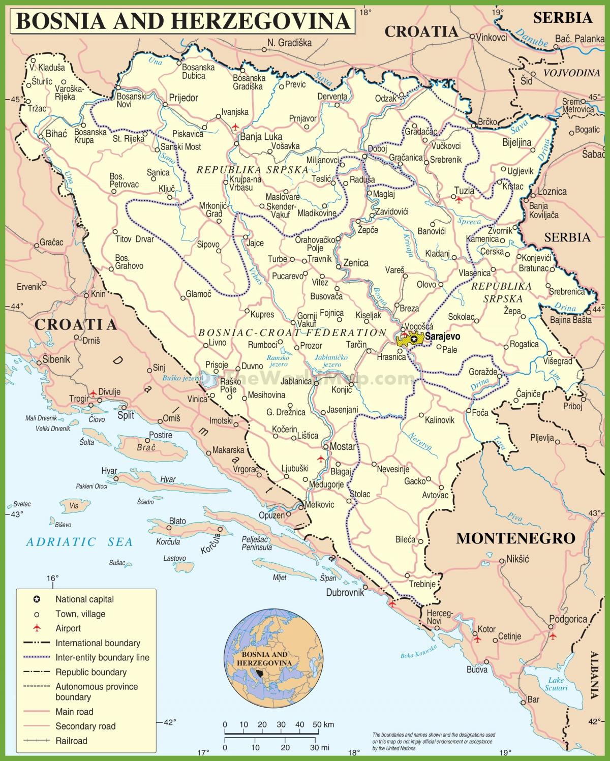 Mappa della Bosnia strada