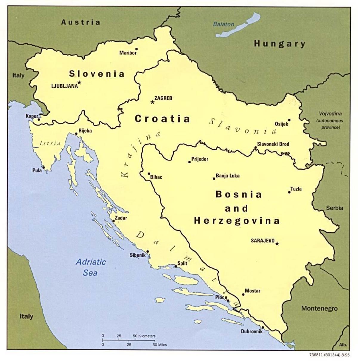 mappa della Bosnia-Erzegovina e nei paesi limitrofi,