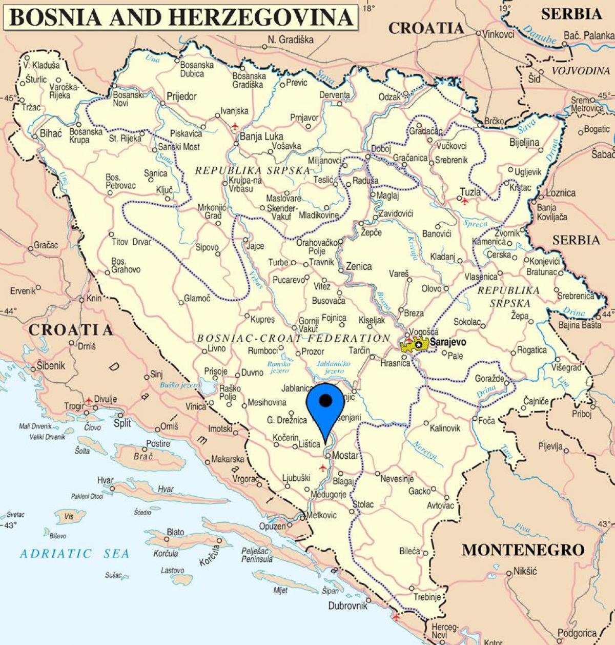 mappa di mostar, Bosnia Erzegovina